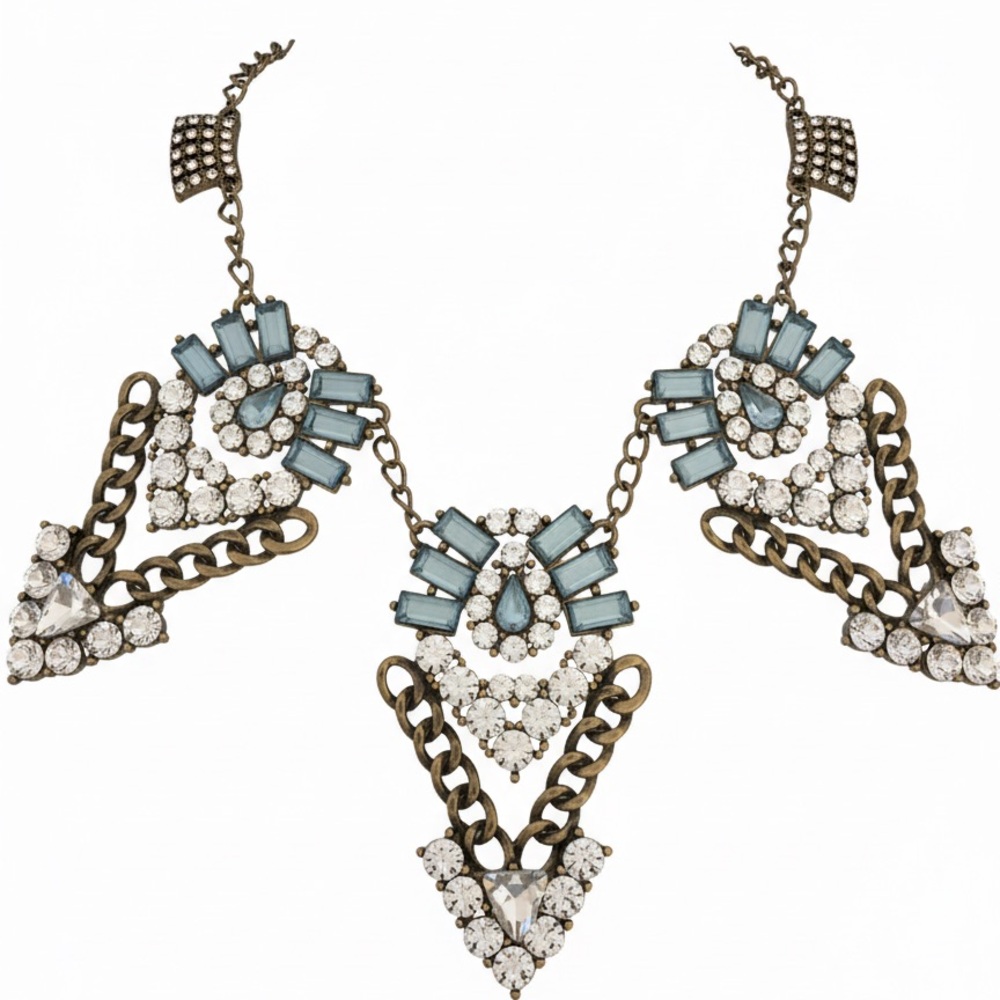 Crystal Rhinestone Multi-Layer Statement Necklace… - image 2